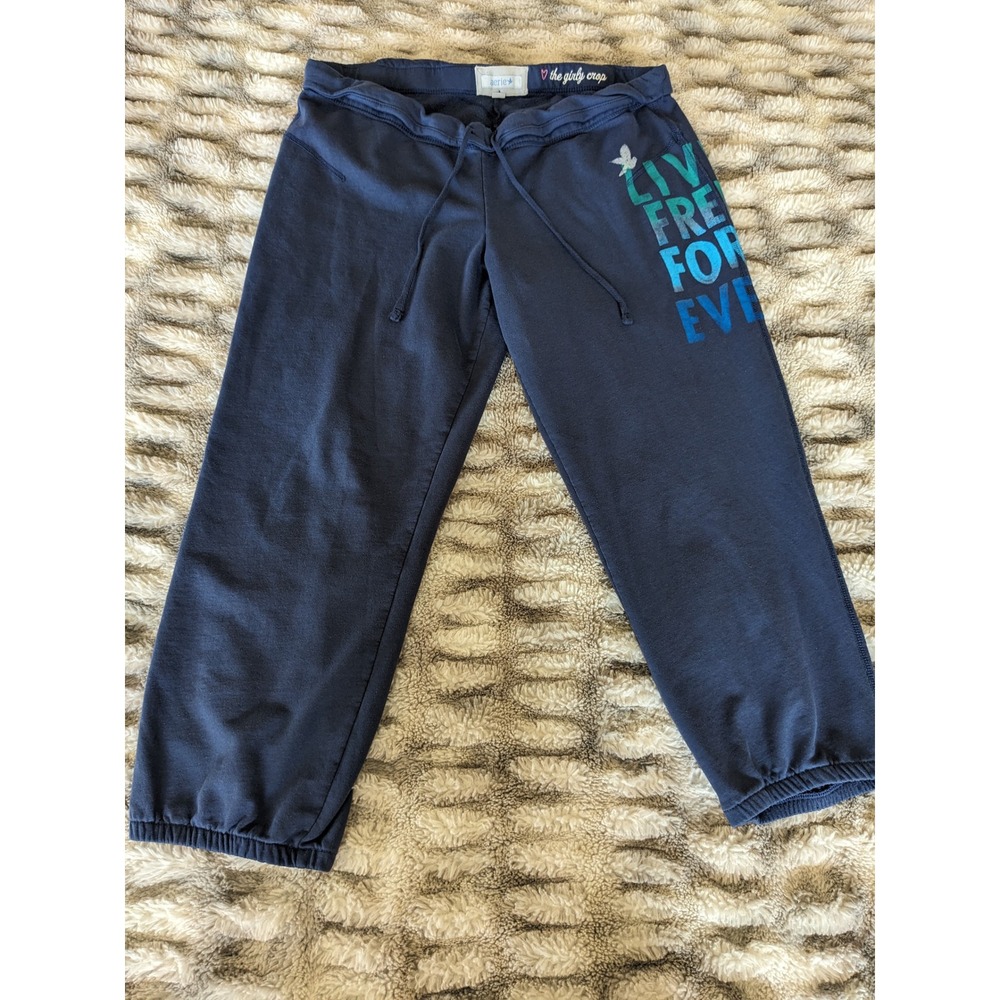Vintage Y2K Aerie "The Girly Crop" Sweatpants Navy Blue Size XL